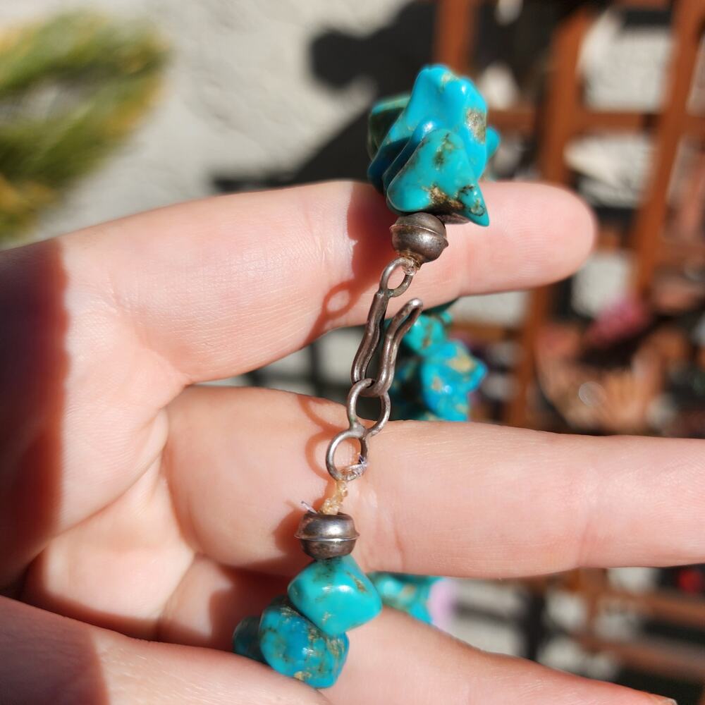 Vtg Santo Domingo Kingman Turquoise Necklace Blue Chunk Nugget Kewa Native Pawn - Picture 8 of 17